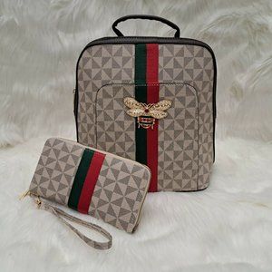 Queen Bee Backpack Wallet Set 2 pcs Bag Fashion Accessories for Women